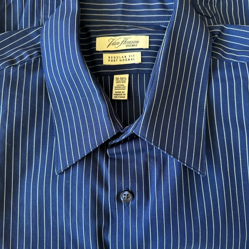 Navy Blue & White Stripe Shirt 16-16 1/2 neck; 32/33 sleeve ~NWOT never worn~